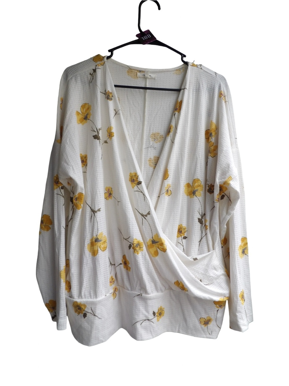 Maurices White Floral Wrap-Front Waffle Knit Top with Yellow Blossoms